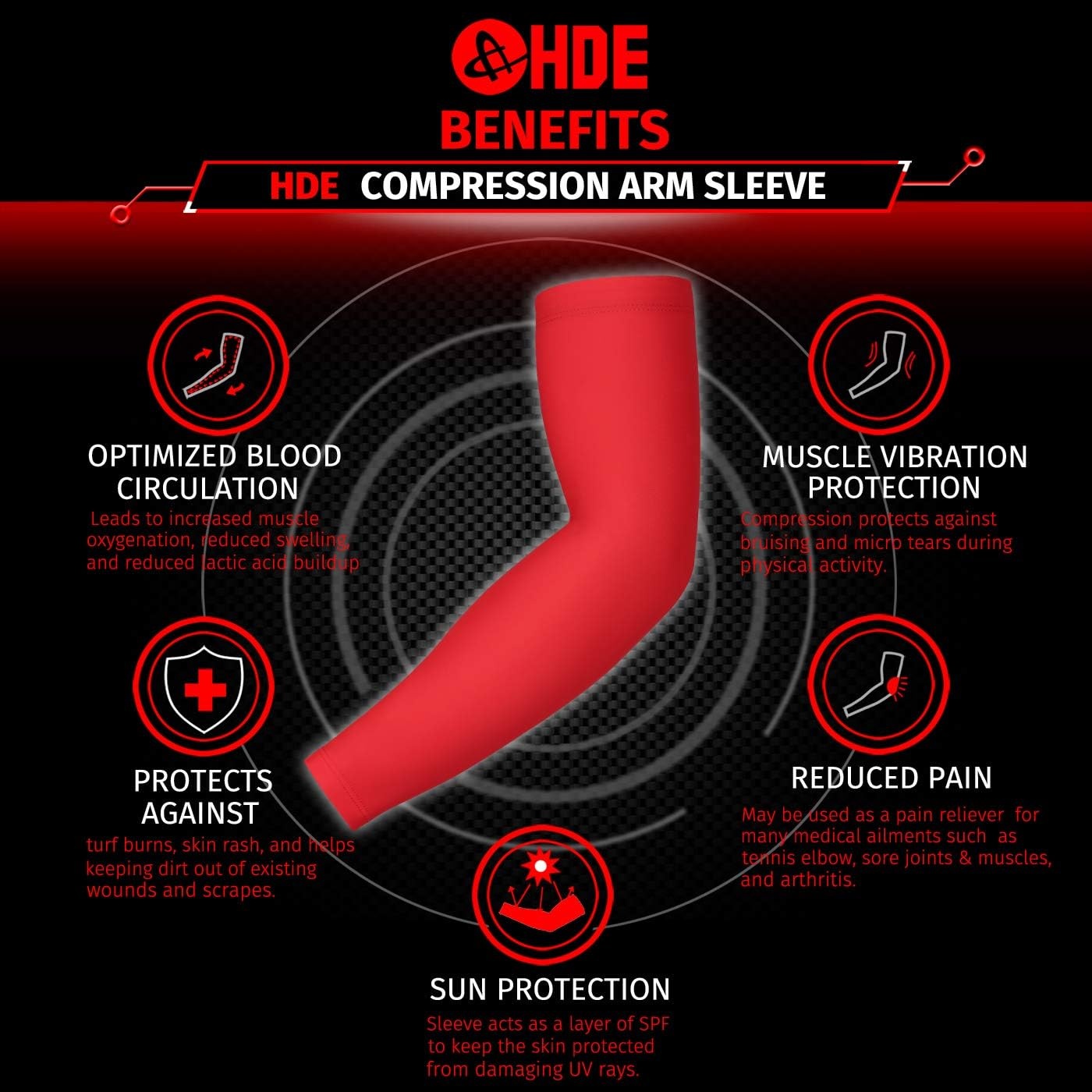 image:imageHDE Arm Compression Sleeves for Kids Basketball Shooting Sleeve Youth Sports Cooling Sun Protection Football Baseball 1 PairRed