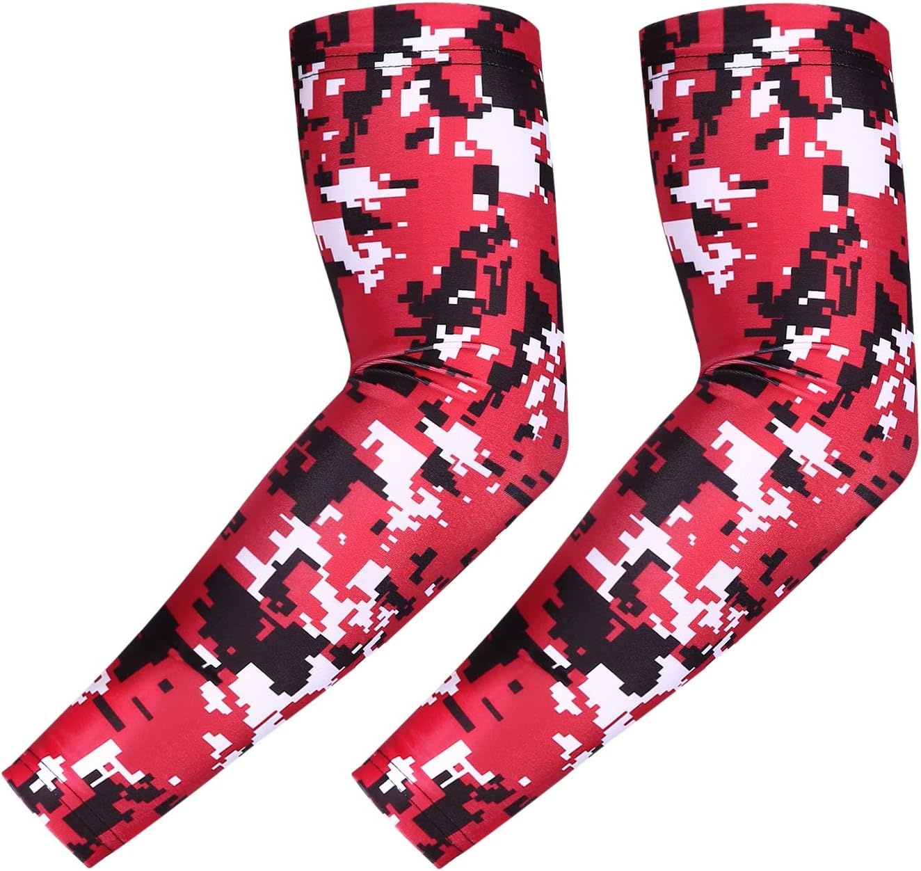 image:imageHDE Arm Compression Sleeves for Kids Basketball Shooting Sleeve Youth Sports Cooling Sun Protection Football Baseball 1 PairRed Black Digital Camo