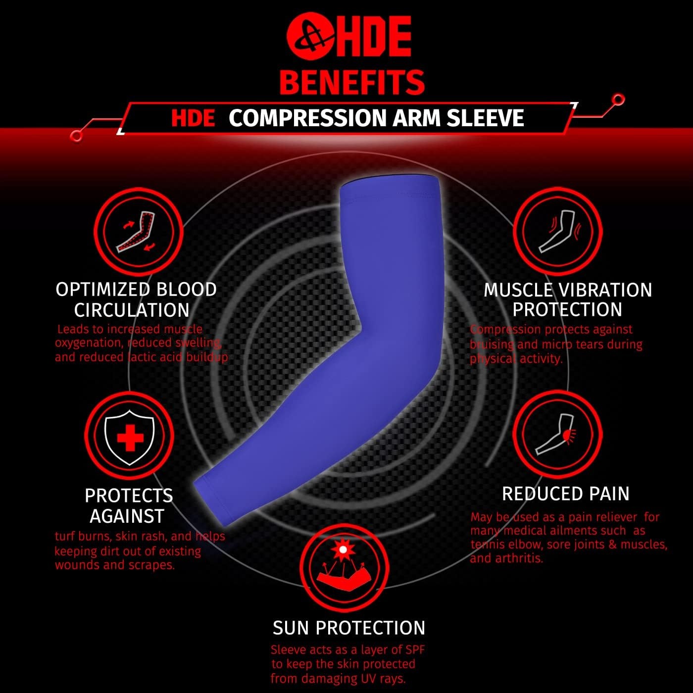 image:imageHDE Arm Compression Sleeves for Kids Basketball Shooting Sleeve Youth Sports Cooling Sun Protection Football Baseball 1 PairRoyal Blue
