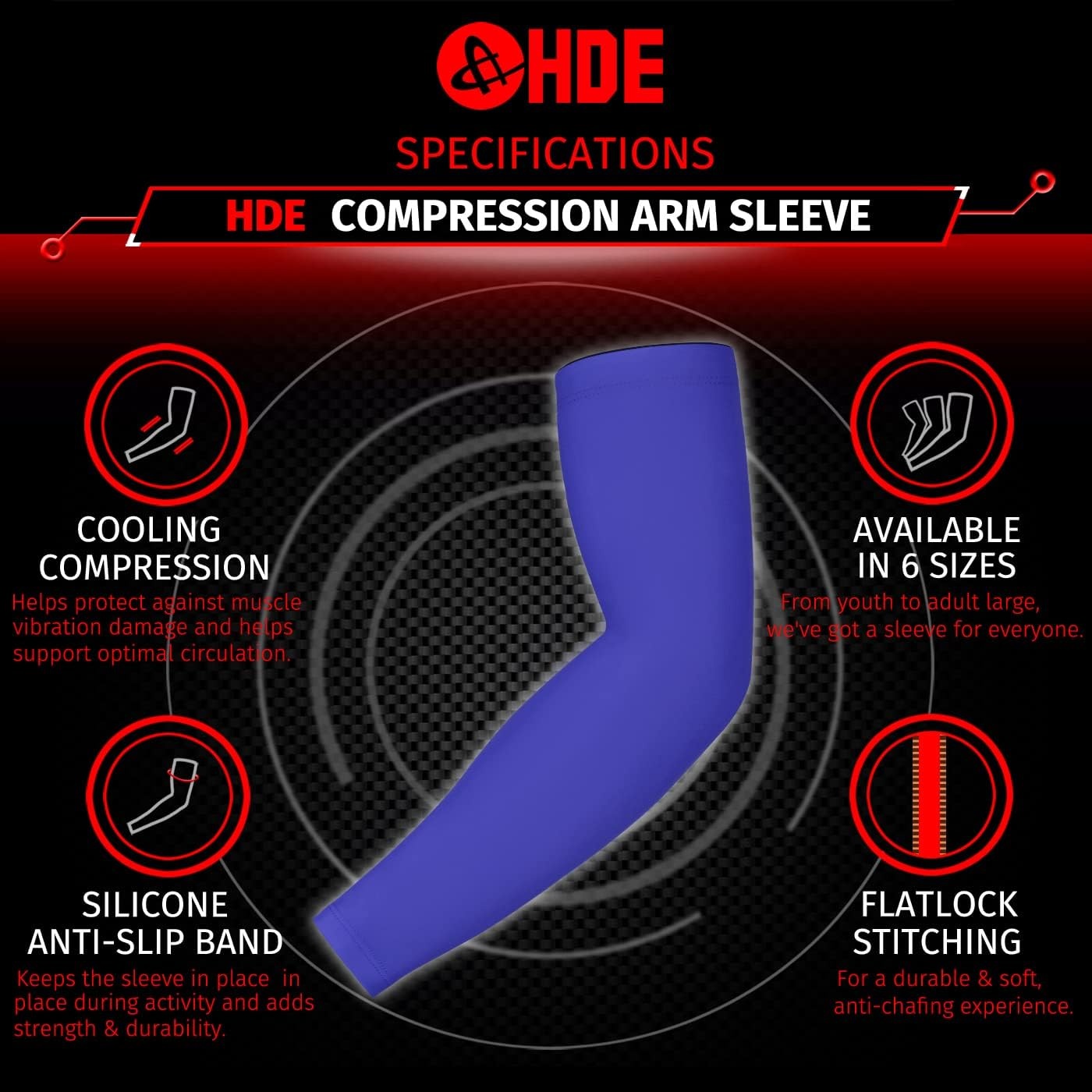 image:imageHDE Arm Compression Sleeves for Kids Basketball Shooting Sleeve Youth Sports Cooling Sun Protection Football Baseball 1 PairRoyal Blue