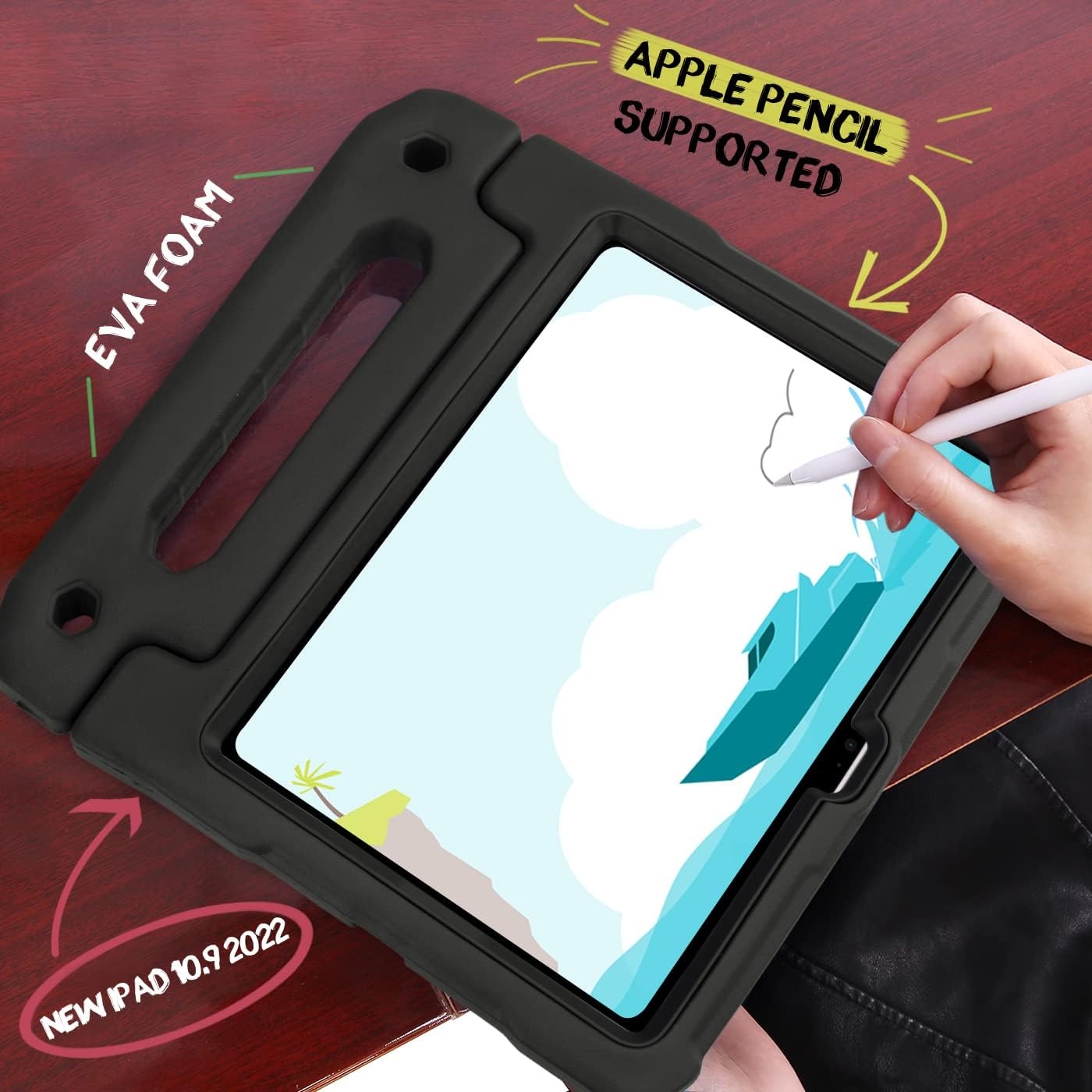 image:imageHDE Case for iPad 10th Generation 109 inch for Kids with Builtin Screen Protector Shockproof Cover with Multi Angle Viewing Handle Stand BlackBlack