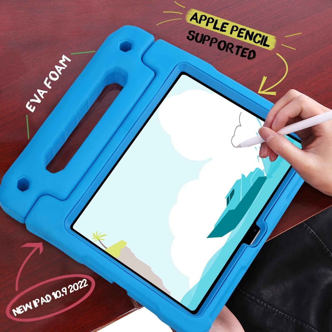 image:imageHDE Case for iPad 10th Generation 109 inch for Kids with Builtin Screen Protector Shockproof Cover with Multi Angle Viewing Handle Stand BlackBlue