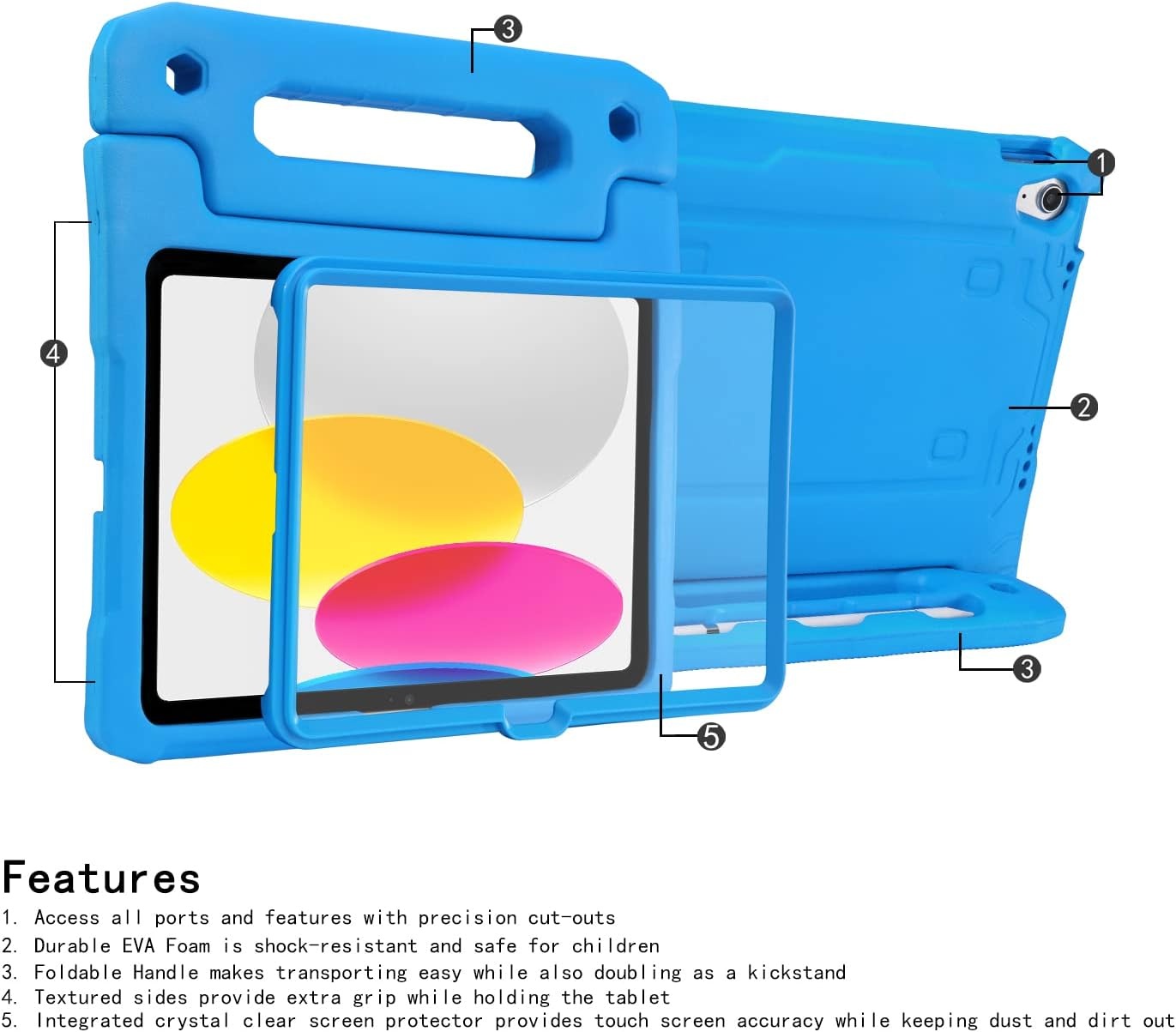 image:imageHDE Case for iPad 10th Generation 109 inch for Kids with Builtin Screen Protector Shockproof Cover with Multi Angle Viewing Handle Stand BlackBlue