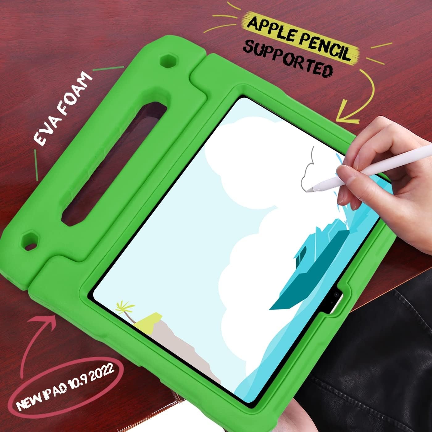 image:imageHDE Case for iPad 10th Generation 109 inch for Kids with Builtin Screen Protector Shockproof Cover with Multi Angle Viewing Handle Stand BlackGreen