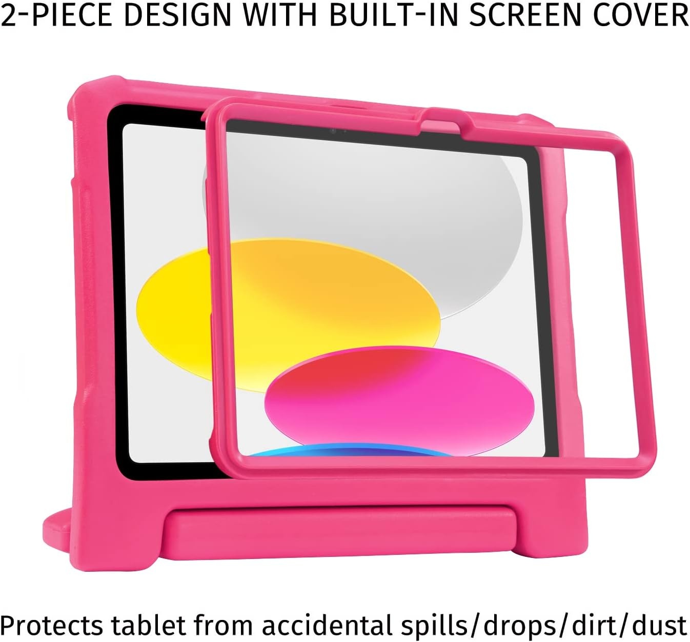 image:imageHDE Case for iPad 10th Generation 109 inch for Kids with Builtin Screen Protector Shockproof Cover with Multi Angle Viewing Handle Stand BlackHot Pink