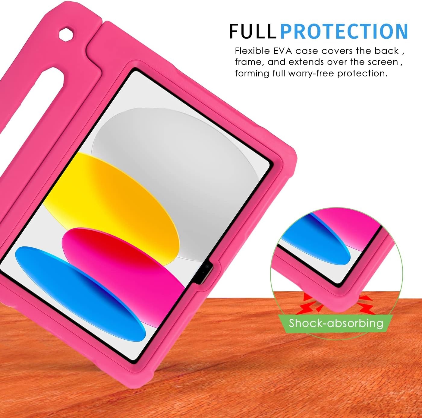 image:imageHDE Case for iPad 10th Generation 109 inch for Kids with Builtin Screen Protector Shockproof Cover with Multi Angle Viewing Handle Stand BlackHot Pink