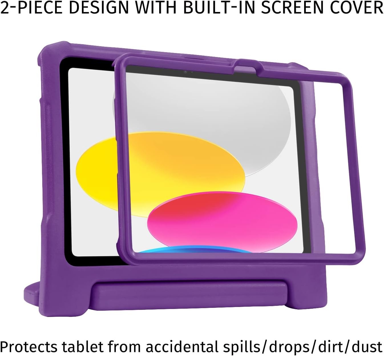 image:imageHDE Case for iPad 10th Generation 109 inch for Kids with Builtin Screen Protector Shockproof Cover with Multi Angle Viewing Handle Stand BlackPurple