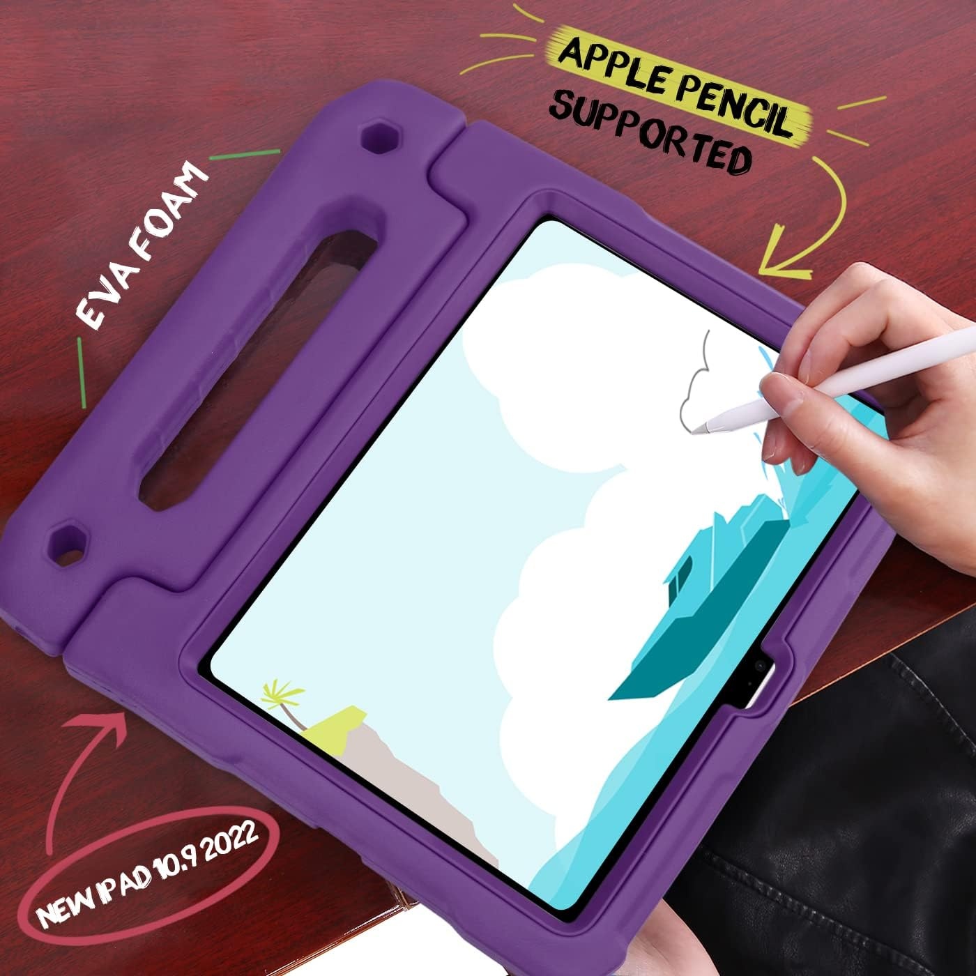 image:imageHDE Case for iPad 10th Generation 109 inch for Kids with Builtin Screen Protector Shockproof Cover with Multi Angle Viewing Handle Stand BlackPurple