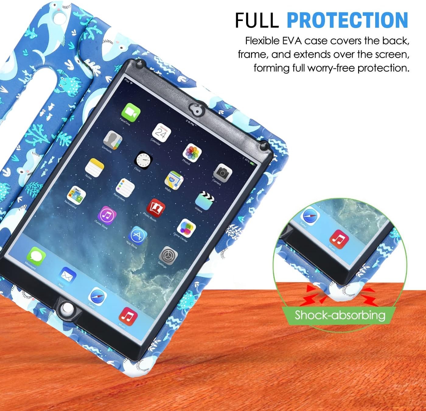 image:imageHDE Case for iPad 97inch 20182017 Kids Shockproof Bumper Hard Cover Handle Stand with Built in Screen Protector for New Apple Education iPad 97 Inch 6th Gen5th Generation iPad 97 SharkShark