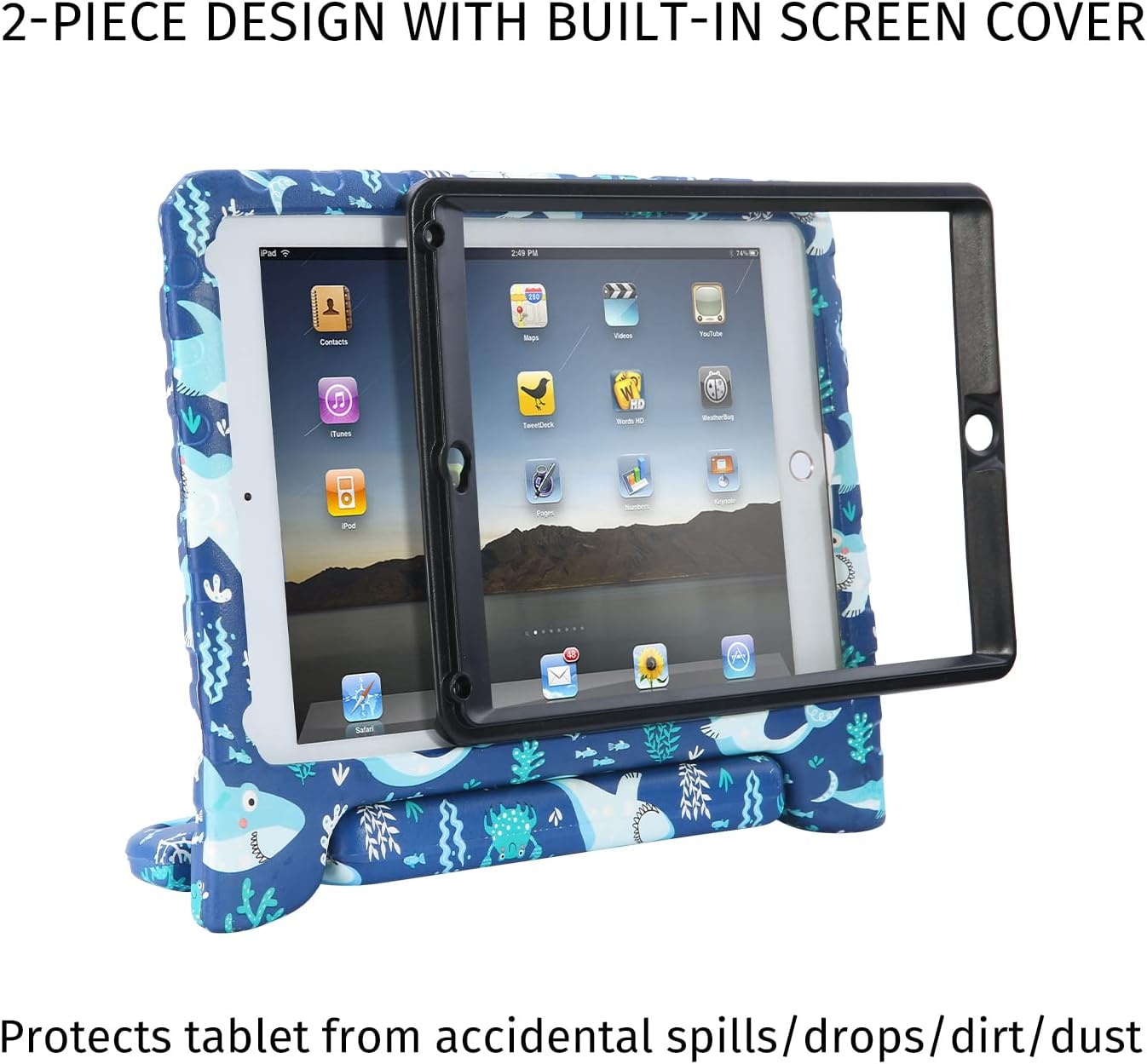 image:imageHDE Case for iPad 97inch 20182017 Kids Shockproof Bumper Hard Cover Handle Stand with Built in Screen Protector for New Apple Education iPad 97 Inch 6th Gen5th Generation iPad 97 SharkShark