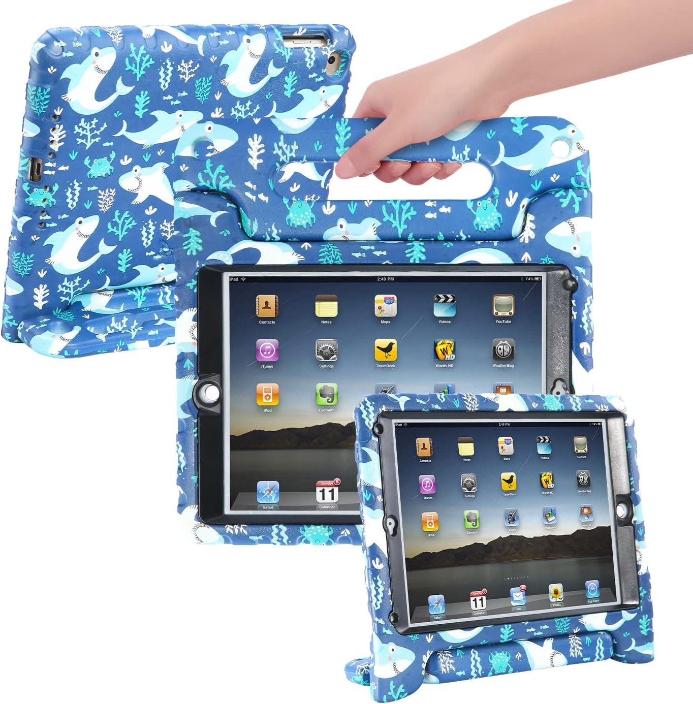 image:imageHDE Case for iPad 97inch 20182017 Kids Shockproof Bumper Hard Cover Handle Stand with Built in Screen Protector for New Apple Education iPad 97 Inch 6th Gen5th Generation iPad 97 SharkShark