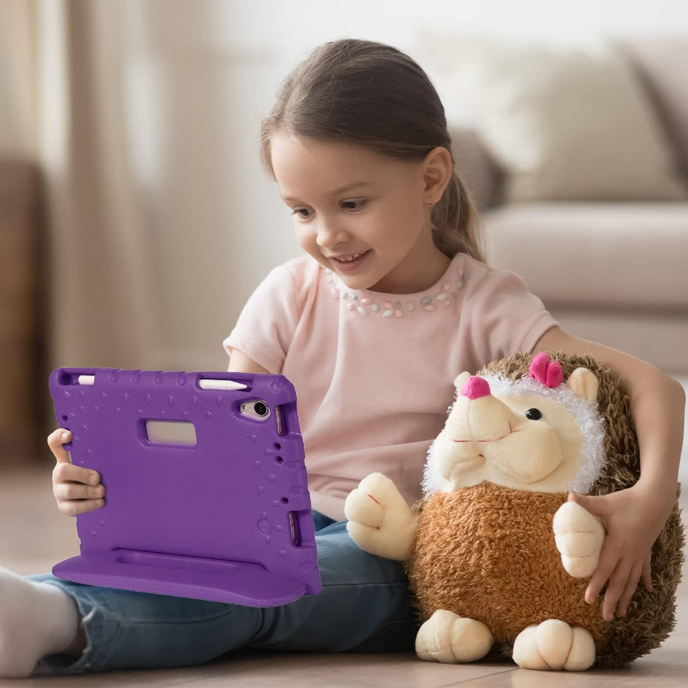 image:imageHDE Case for iPad mini 6 Kids Shock Proof Cover with Builtin Screen Protector Handle Stand for iPad 6th Generation Mini 2021 83 Inch BluePurple Pink