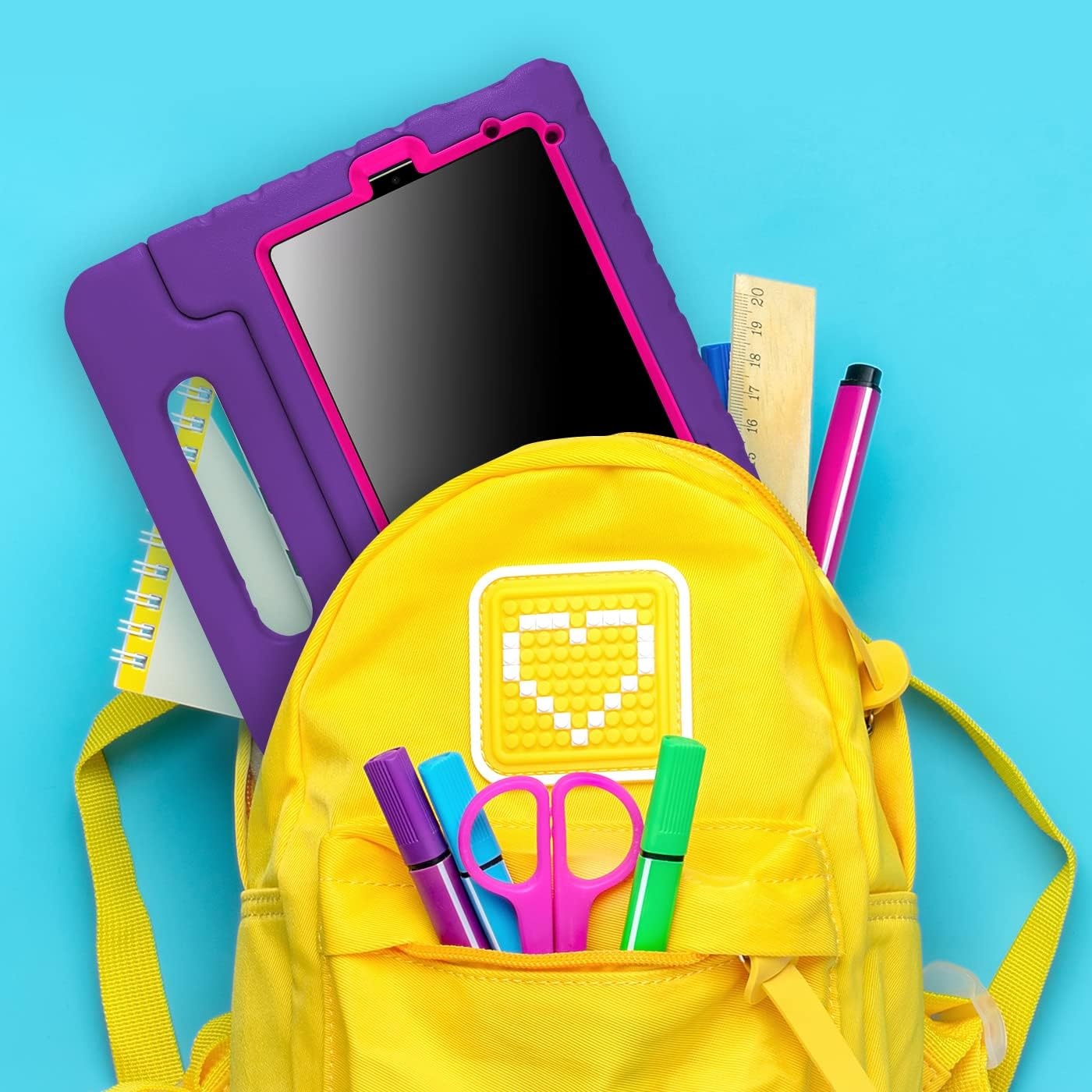 image:imageHDE Case for iPad mini 6 Kids Shock Proof Cover with Builtin Screen Protector Handle Stand for iPad 6th Generation Mini 2021 83 Inch BluePurple Pink