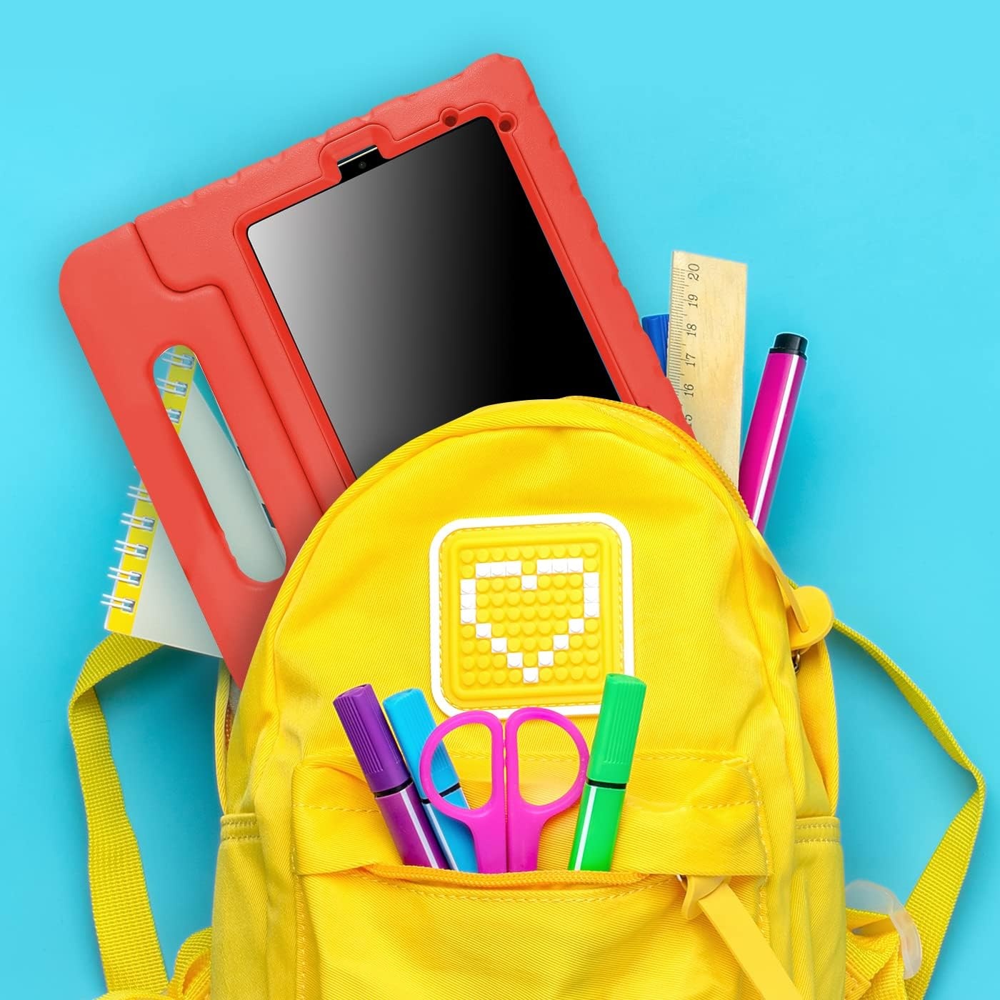 image:imageHDE Case for iPad mini 6 Kids Shock Proof Cover with Builtin Screen Protector Handle Stand for iPad 6th Generation Mini 2021 83 Inch BlueRed