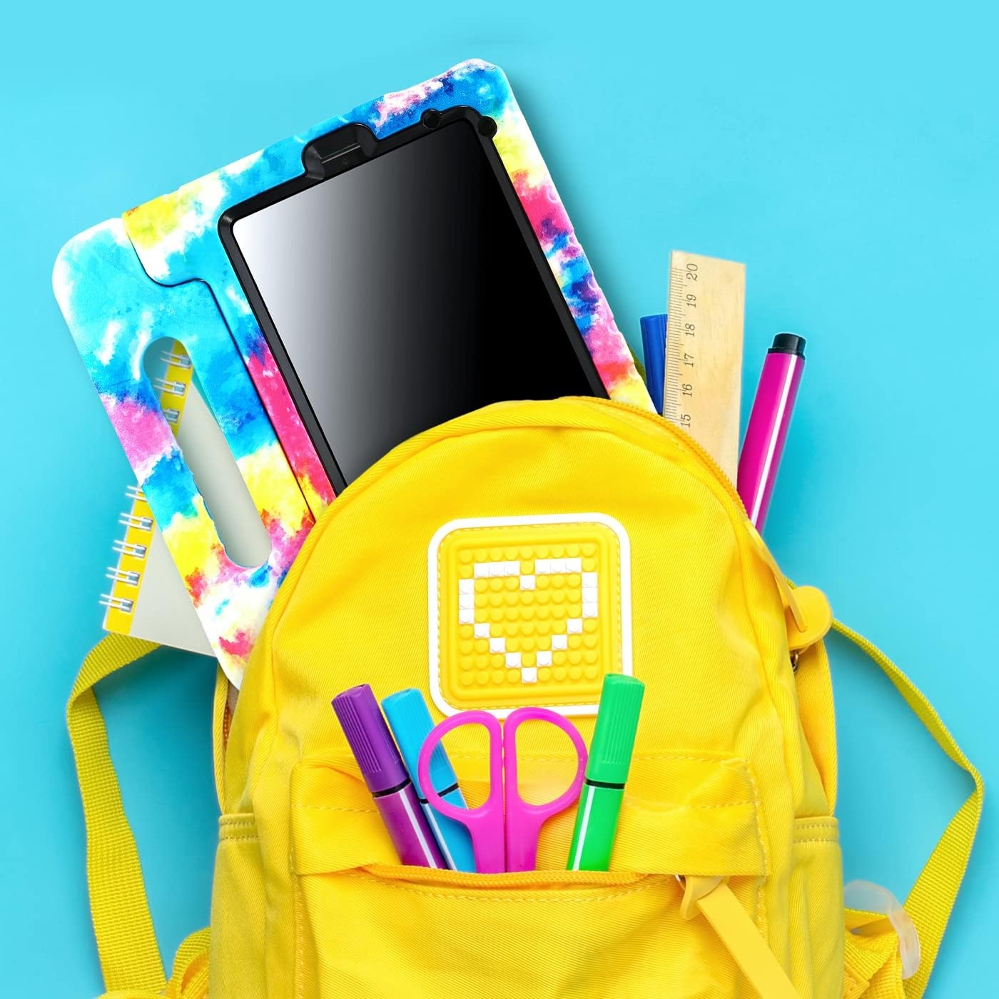 image:imageHDE Case for iPad mini 6 Kids Shock Proof Cover with Builtin Screen Protector Handle Stand for iPad 6th Generation Mini 2021 83 Inch BlueTie Dye