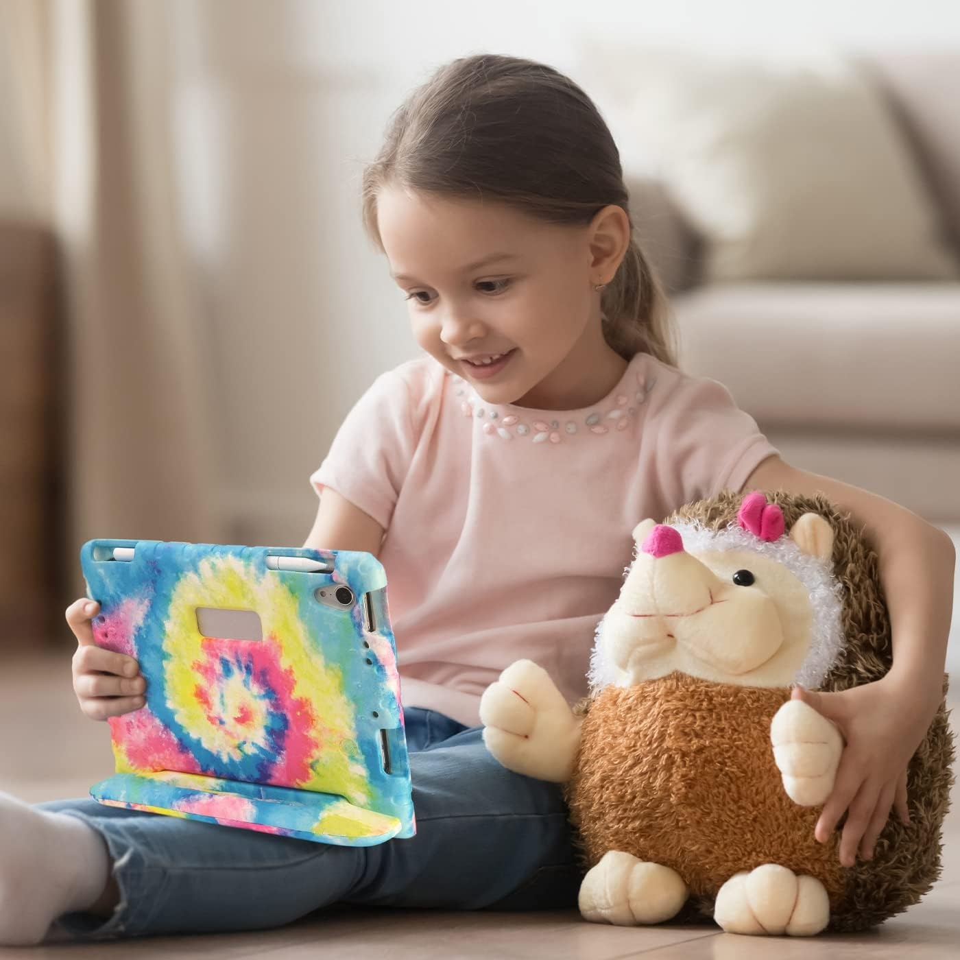 image:imageHDE Case for iPad mini 6 Kids Shock Proof Cover with Builtin Screen Protector Handle Stand for iPad 6th Generation Mini 2021 83 Inch BlueTie Dye