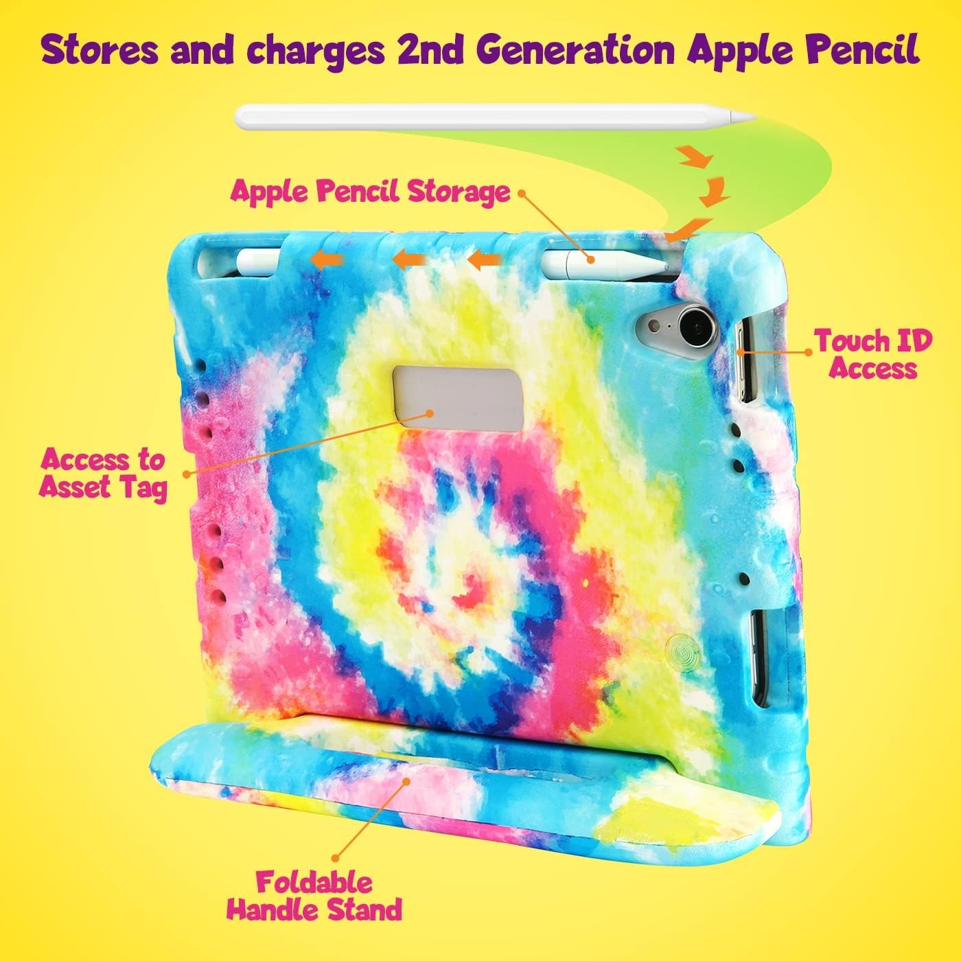 image:imageHDE Case for iPad mini 6 Kids Shock Proof Cover with Builtin Screen Protector Handle Stand for iPad 6th Generation Mini 2021 83 Inch BlueTie Dye