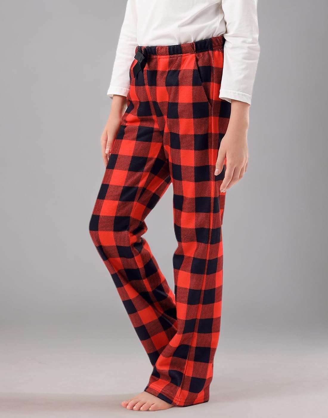 image:imageHDE Girls Fleece Pajama Pants Kids Sleepwear Fuzzy Plush PJ Bottoms wPocketsBuffalo Plaid