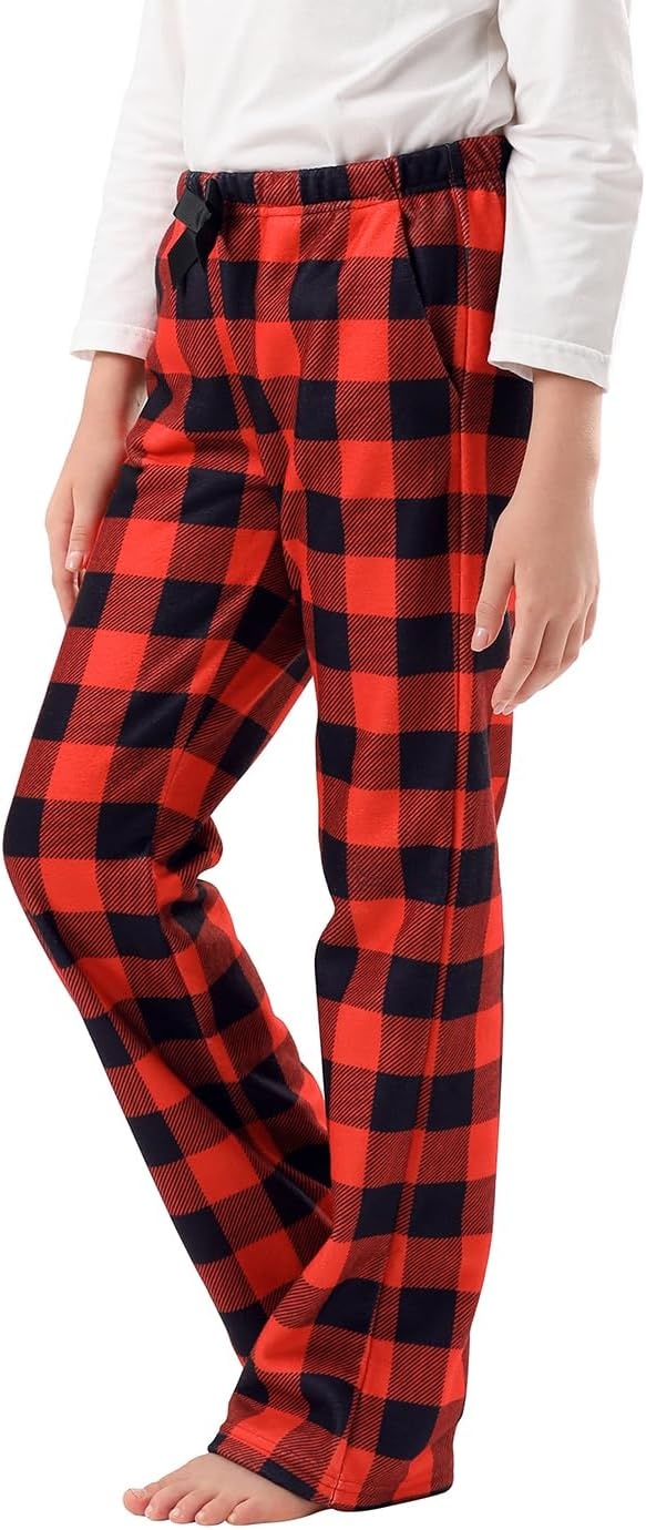 image:imageHDE Girls Fleece Pajama Pants Kids Sleepwear Fuzzy Plush PJ Bottoms wPocketsBuffalo Plaid