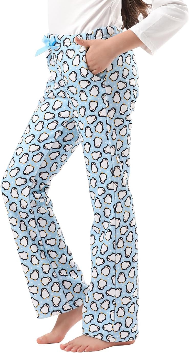 image:imageHDE Girls Fleece Pajama Pants Kids Sleepwear Fuzzy Plush PJ Bottoms wPocketsCute Penguins