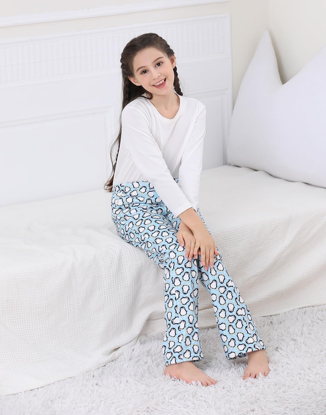 image:imageHDE Girls Fleece Pajama Pants Kids Sleepwear Fuzzy Plush PJ Bottoms wPocketsCute Penguins