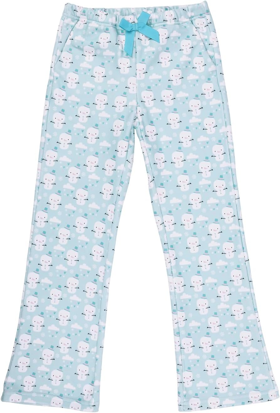 image:imageHDE Girls Fleece Pajama Pants Kids Sleepwear Fuzzy Plush PJ Bottoms wPocketsCute Snowmen
