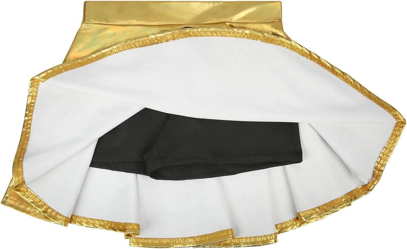 image:imageHDE Girls Metallic Skater Skort Dance Athletic Shiny Holographic Scooter SkirtGold
