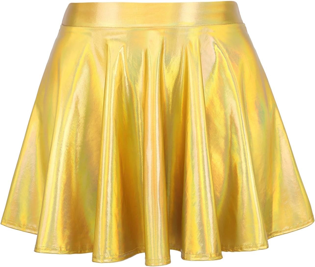 image:imageHDE Girls Metallic Skater Skort Dance Athletic Shiny Holographic Scooter SkirtGold