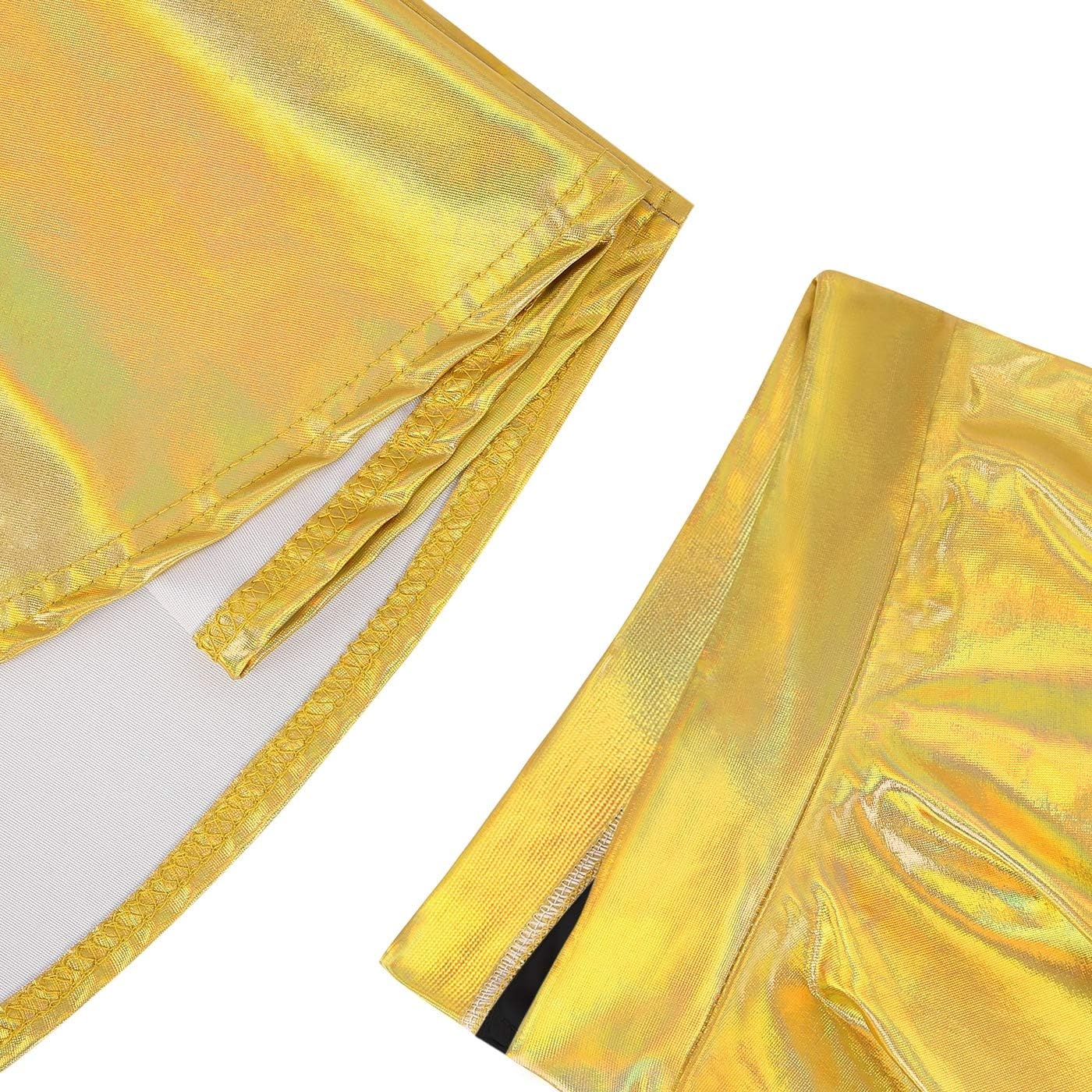 image:imageHDE Girls Metallic Skater Skort Dance Athletic Shiny Holographic Scooter SkirtGold