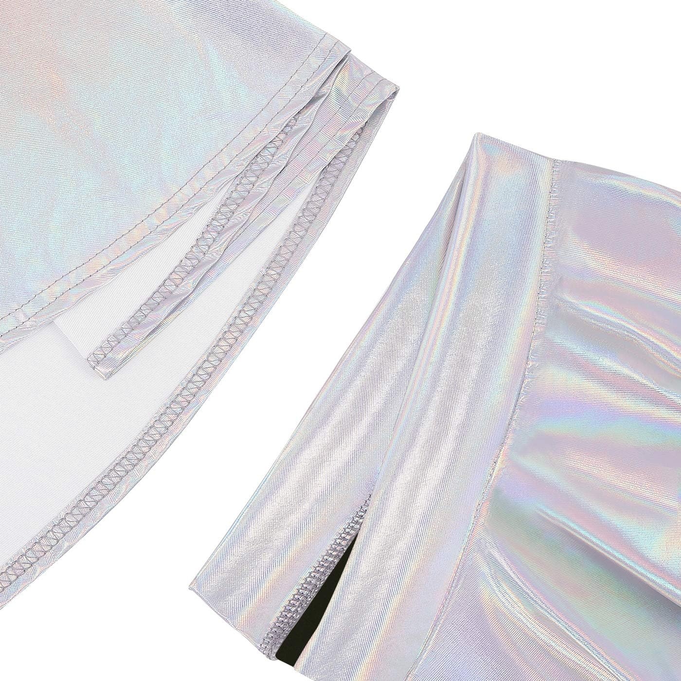image:imageHDE Girls Metallic Skater Skort Dance Athletic Shiny Holographic Scooter SkirtSilver