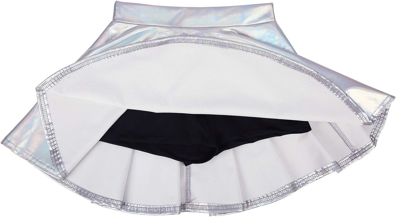 image:imageHDE Girls Metallic Skater Skort Dance Athletic Shiny Holographic Scooter SkirtSilver