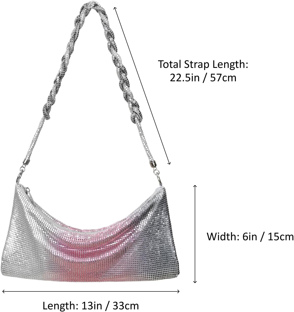 image:imageHDE Womens Metallic Mesh Sparkly Evening Bag Shiny Braid Knotted Shoulder Purse Mini Handbag Glitter Wedding Party ClutchBlackPinkSilver