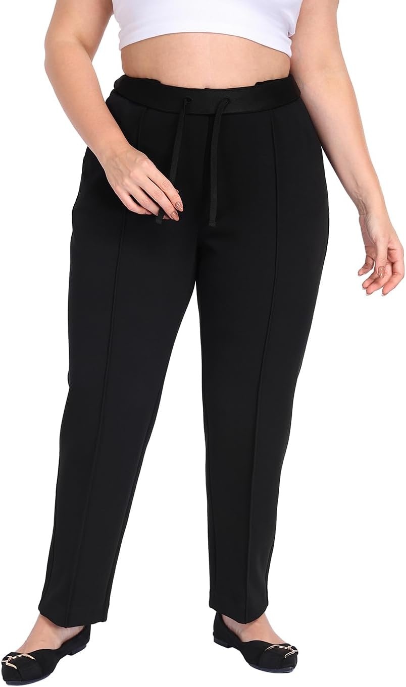 image:imageHDE Womens Plus Size Pintuck Pull On Sweatpants with PocketsBlack