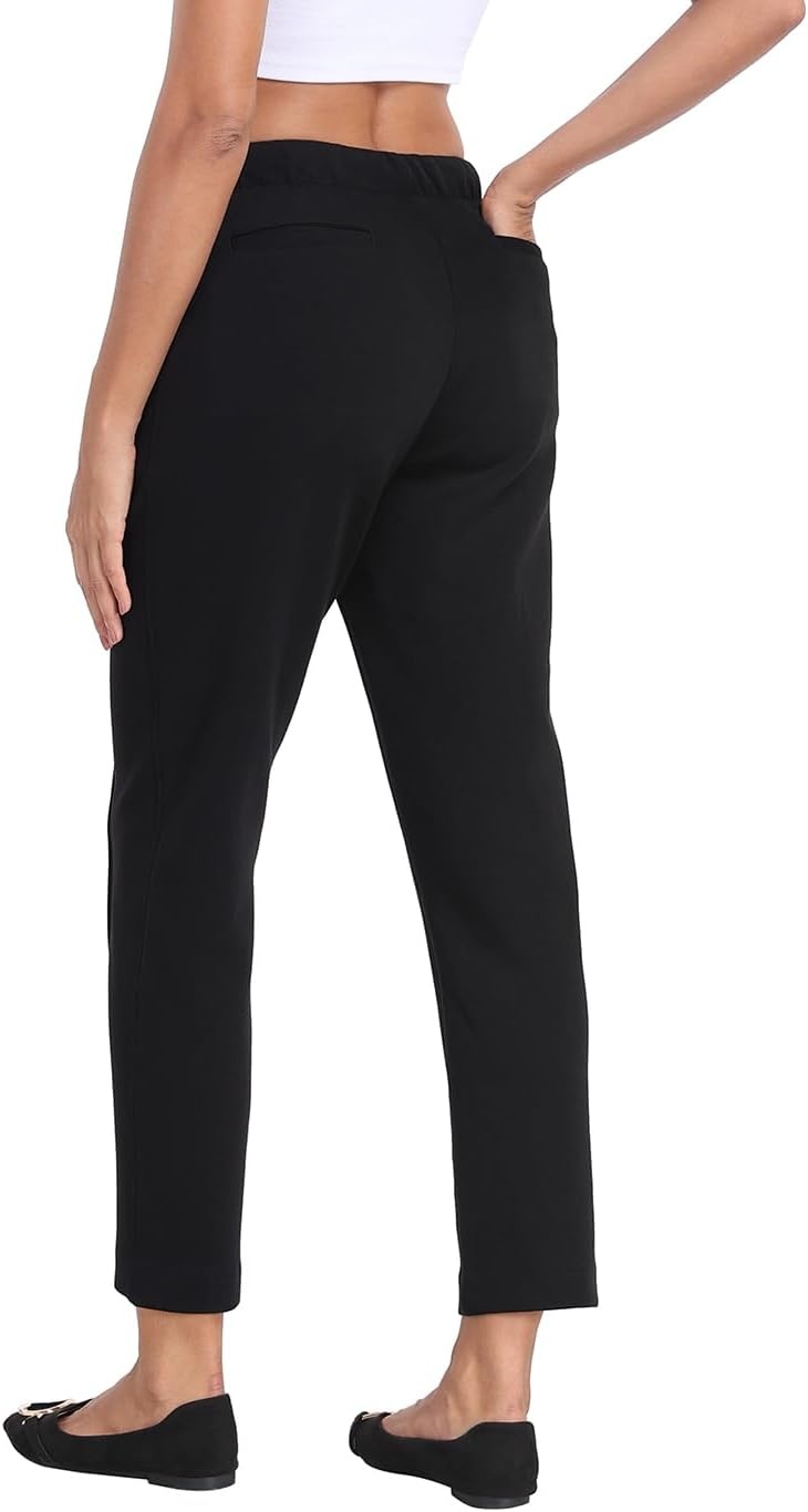 image:imageHDE Womens Pull On Pintuck Pants Casual Travel Dressy Sweatpants with PocketsBlack