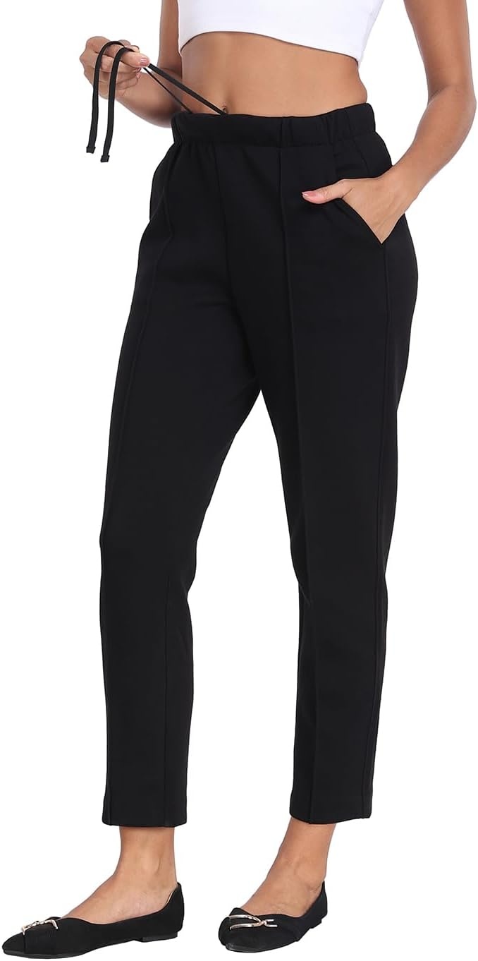 image:imageHDE Womens Pull On Pintuck Pants Casual Travel Dressy Sweatpants with PocketsBlack