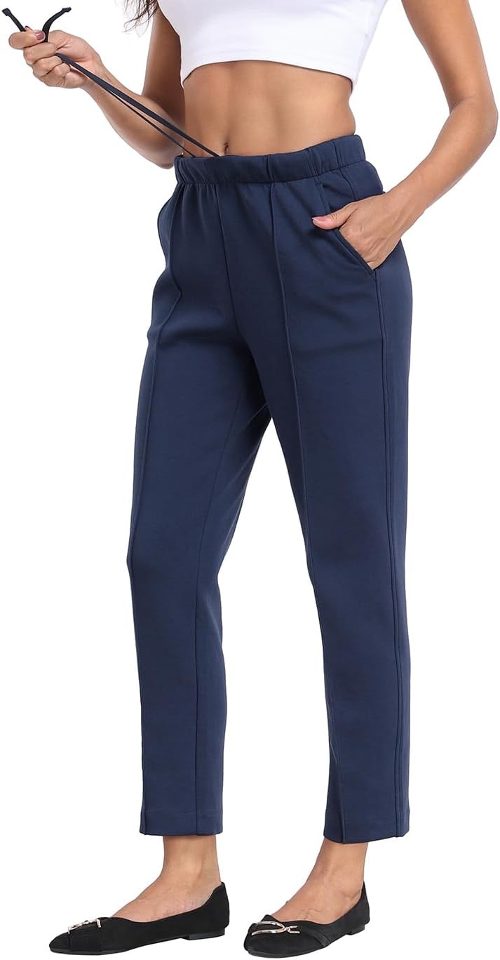 image:imageHDE Womens Pull On Pintuck Pants Casual Travel Dressy Sweatpants with PocketsNavy Blue