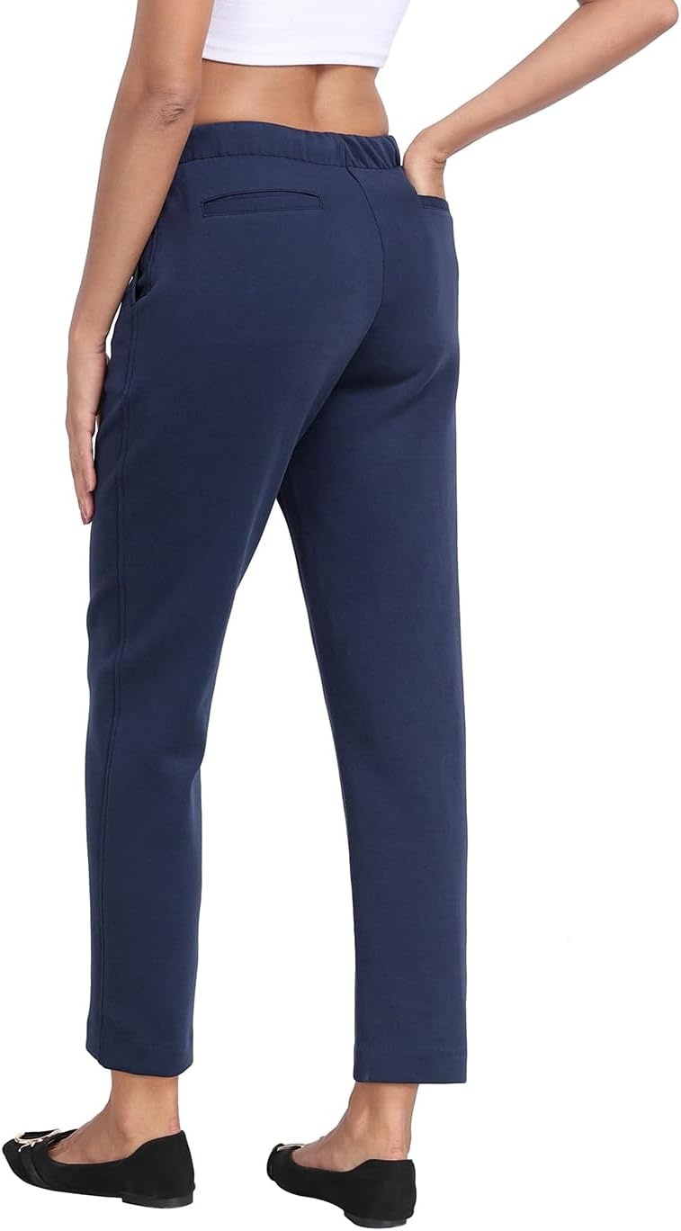 image:imageHDE Womens Pull On Pintuck Pants Casual Travel Dressy Sweatpants with PocketsNavy Blue