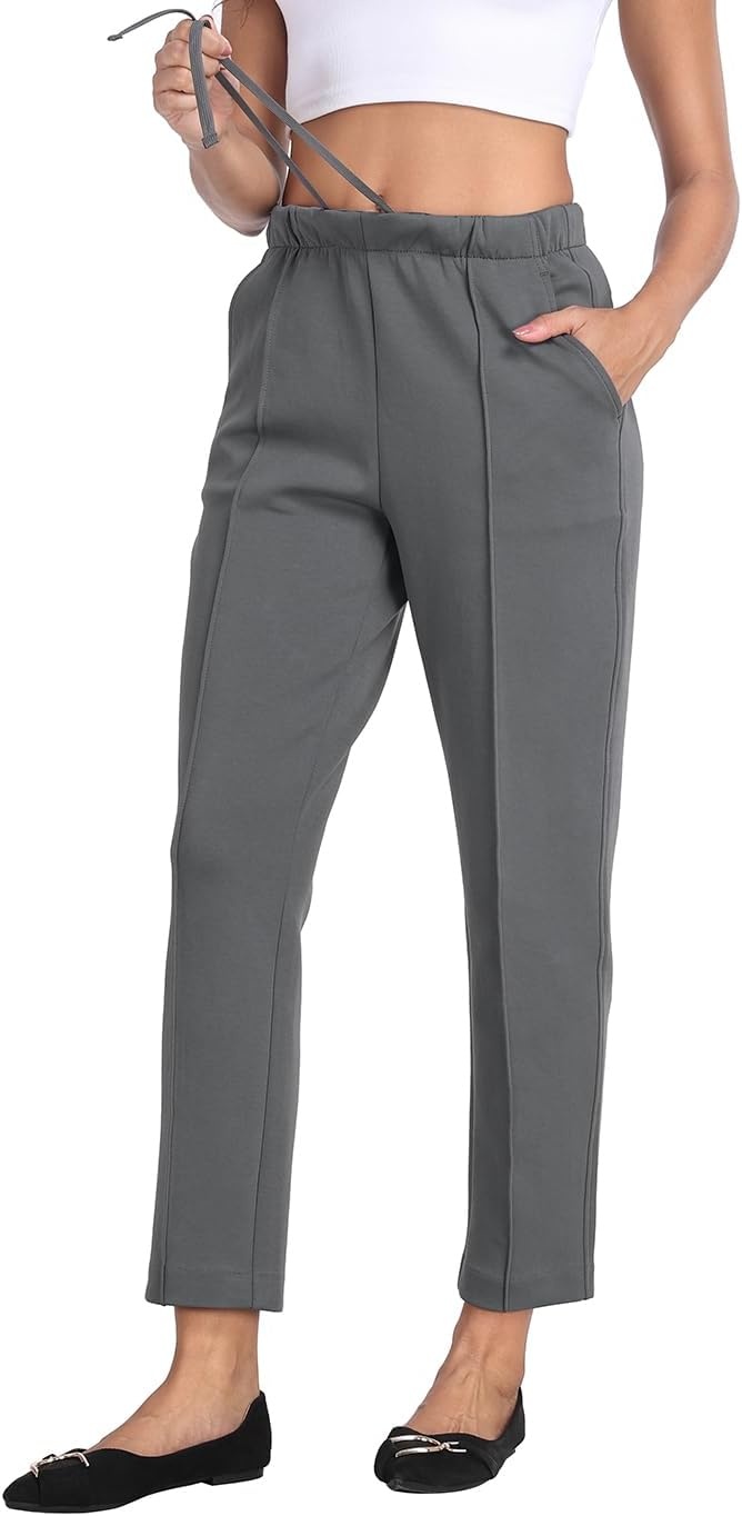 image:imageHDE Womens Pull On Pintuck Pants Casual Travel Dressy Sweatpants with PocketsSlate Gray