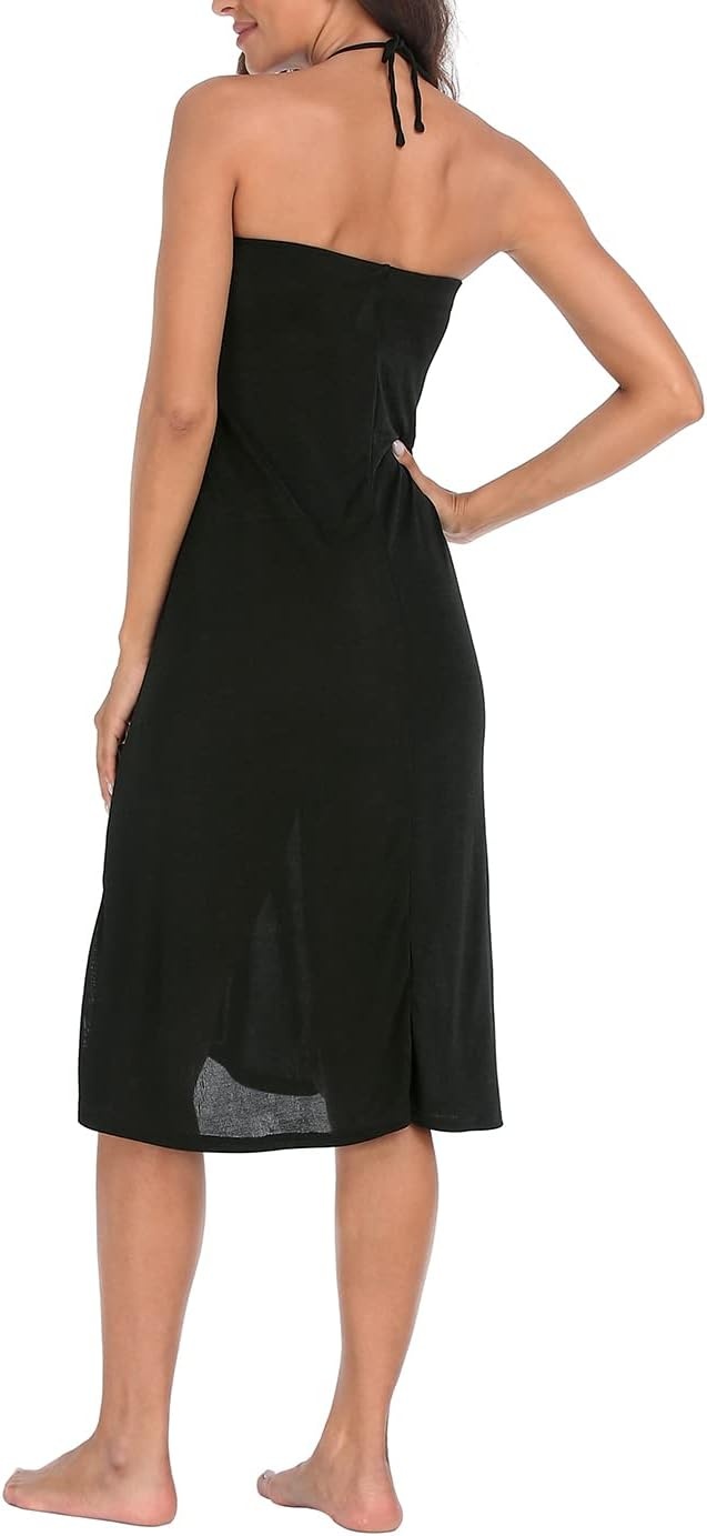 image:imageHDE Womens Ruched Cover Up Skirt Convertible Dress Swimsuit Coverup for SwimwearBlack