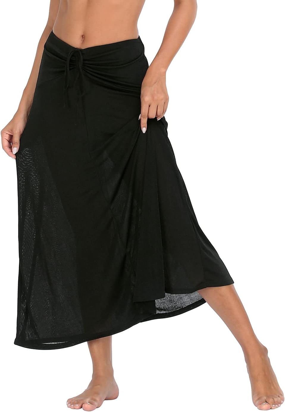 image:imageHDE Womens Ruched Cover Up Skirt Convertible Dress Swimsuit Coverup for SwimwearBlack