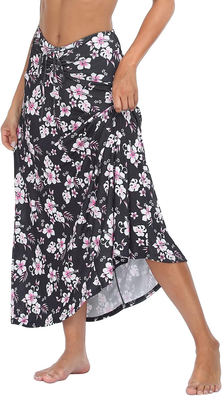 image:imageHDE Womens Ruched Cover Up Skirt Convertible Dress Swimsuit Coverup for SwimwearBlack Aloha