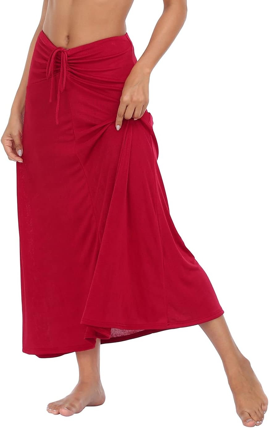 image:imageHDE Womens Ruched Cover Up Skirt Convertible Dress Swimsuit Coverup for SwimwearRed