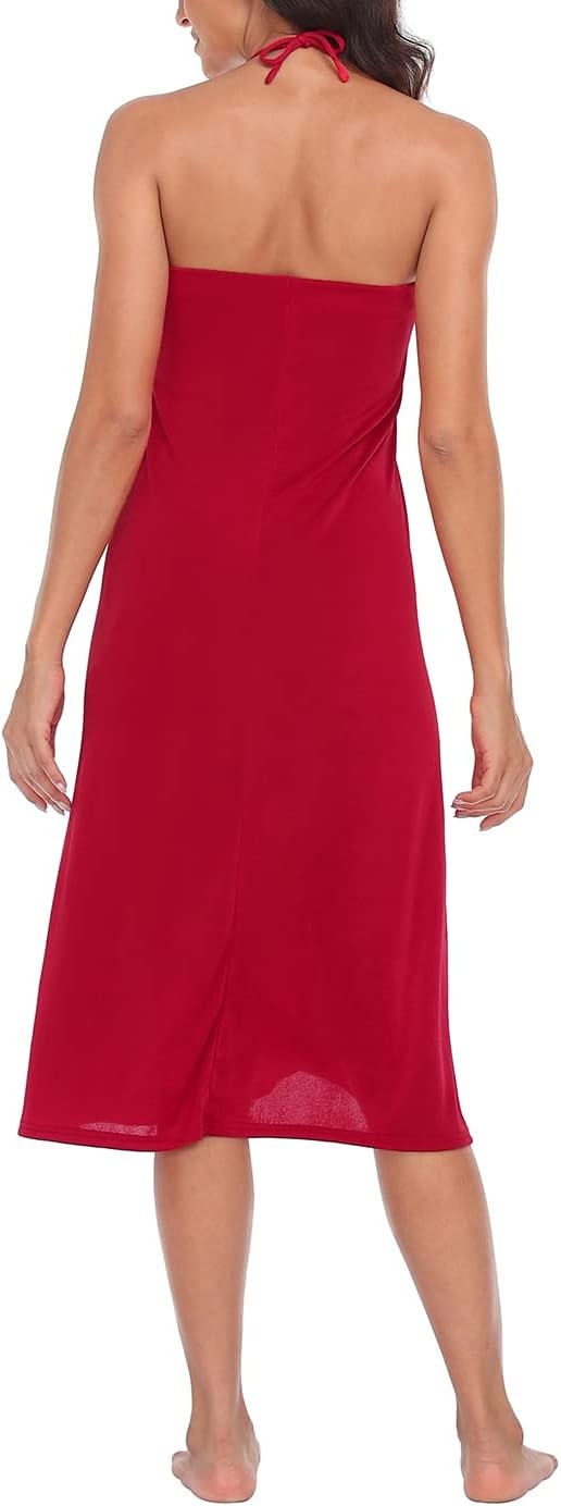 image:imageHDE Womens Ruched Cover Up Skirt Convertible Dress Swimsuit Coverup for SwimwearRed
