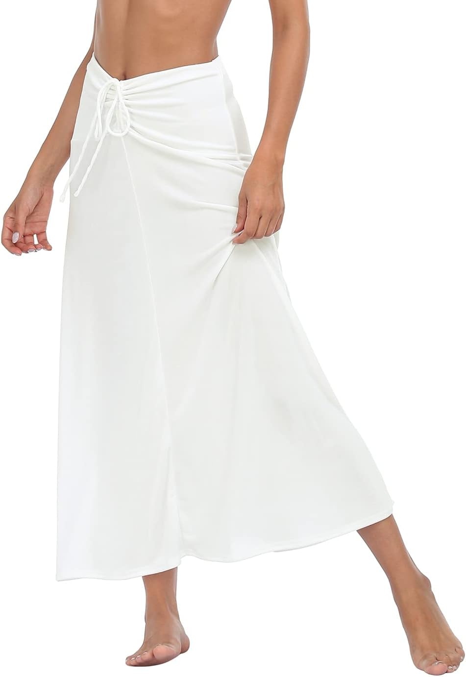 image:imageHDE Womens Ruched Cover Up Skirt Convertible Dress Swimsuit Coverup for SwimwearWhite