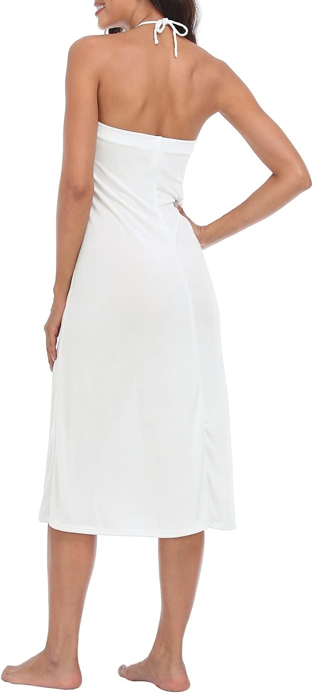image:imageHDE Womens Ruched Cover Up Skirt Convertible Dress Swimsuit Coverup for SwimwearWhite