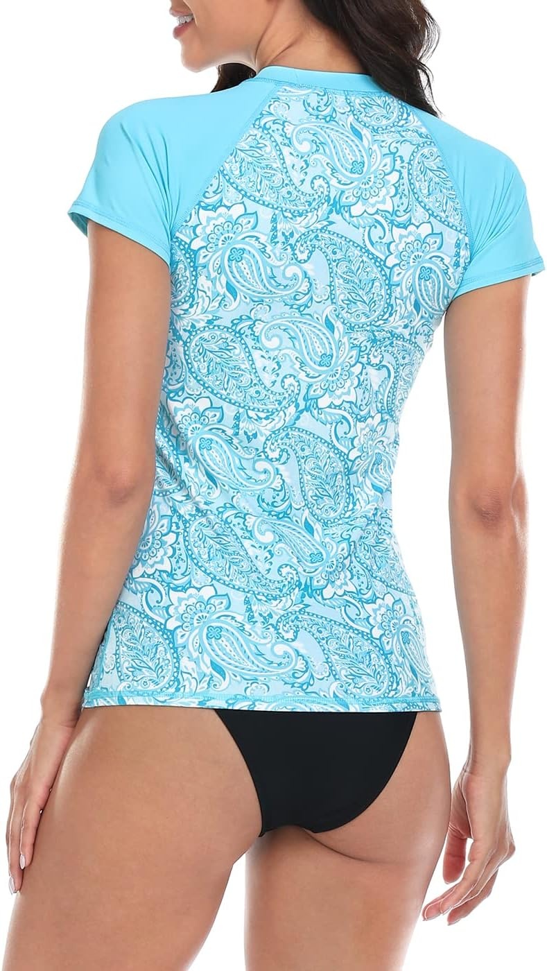 image:imageLRD Womens Short Sleeve Rash Guard Shirts UPF 50 Quick Dry Active Swim ShirtBeach Paisley