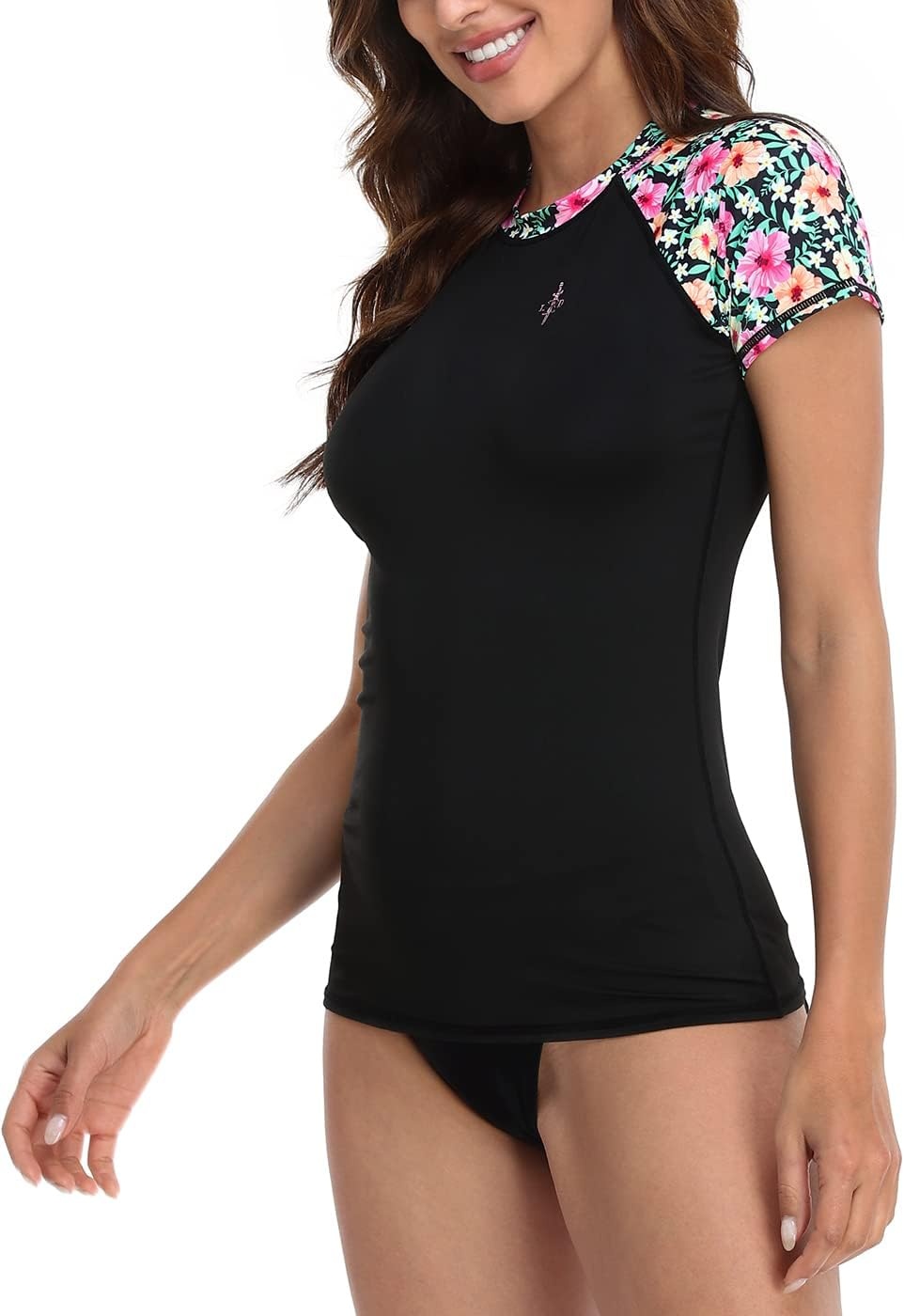 image:imageLRD Womens Short Sleeve Rash Guard Shirts UPF 50 Quick Dry Active Swim ShirtBlack Tropical