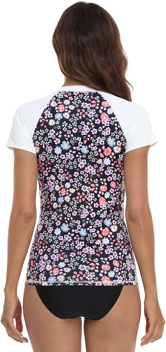 image:imageLRD Womens Short Sleeve Rash Guard Shirts UPF 50 Quick Dry Active Swim ShirtDark Ditsy Floral