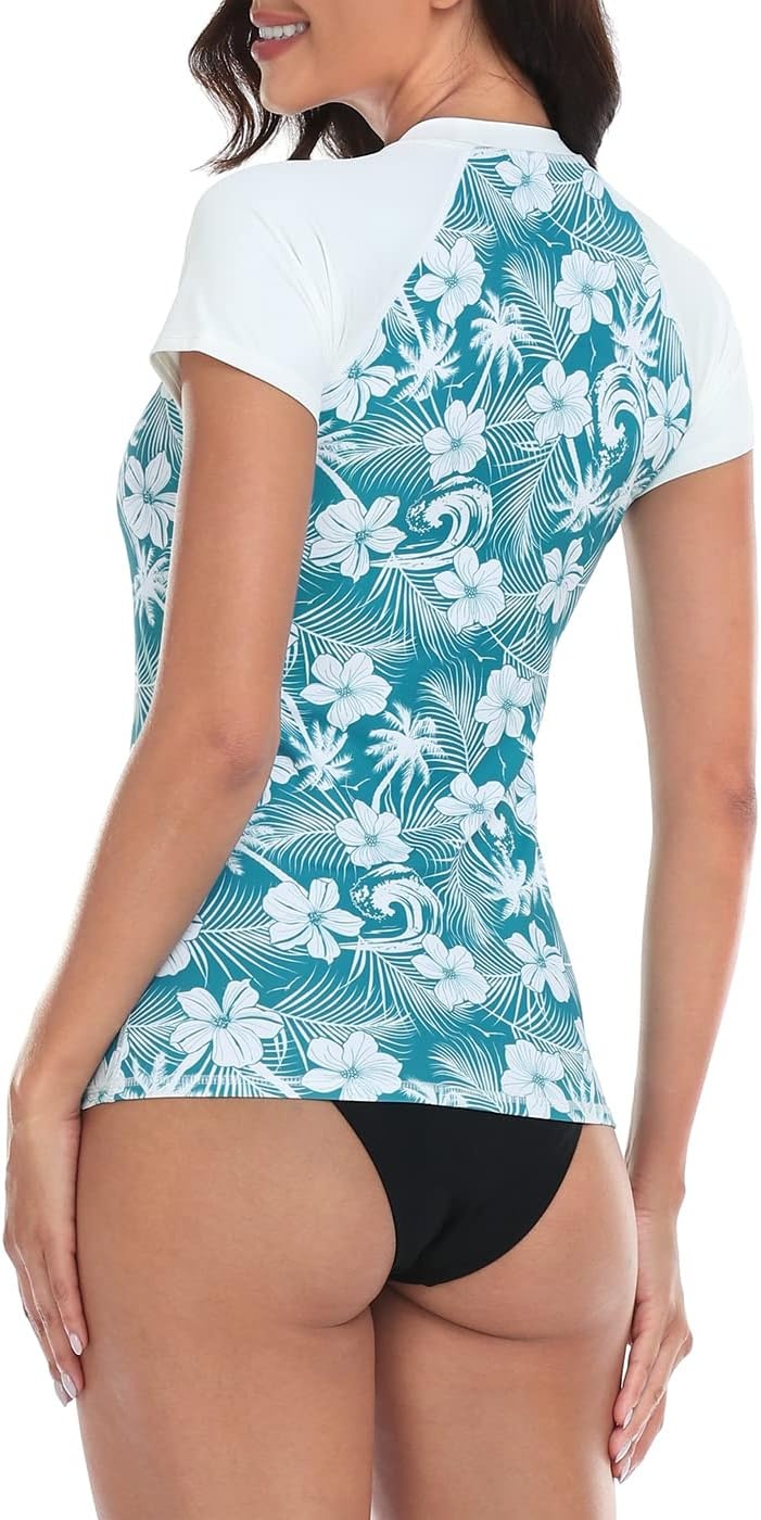 image:imageLRD Womens Short Sleeve Rash Guard Shirts UPF 50 Quick Dry Active Swim ShirtSurf Floral