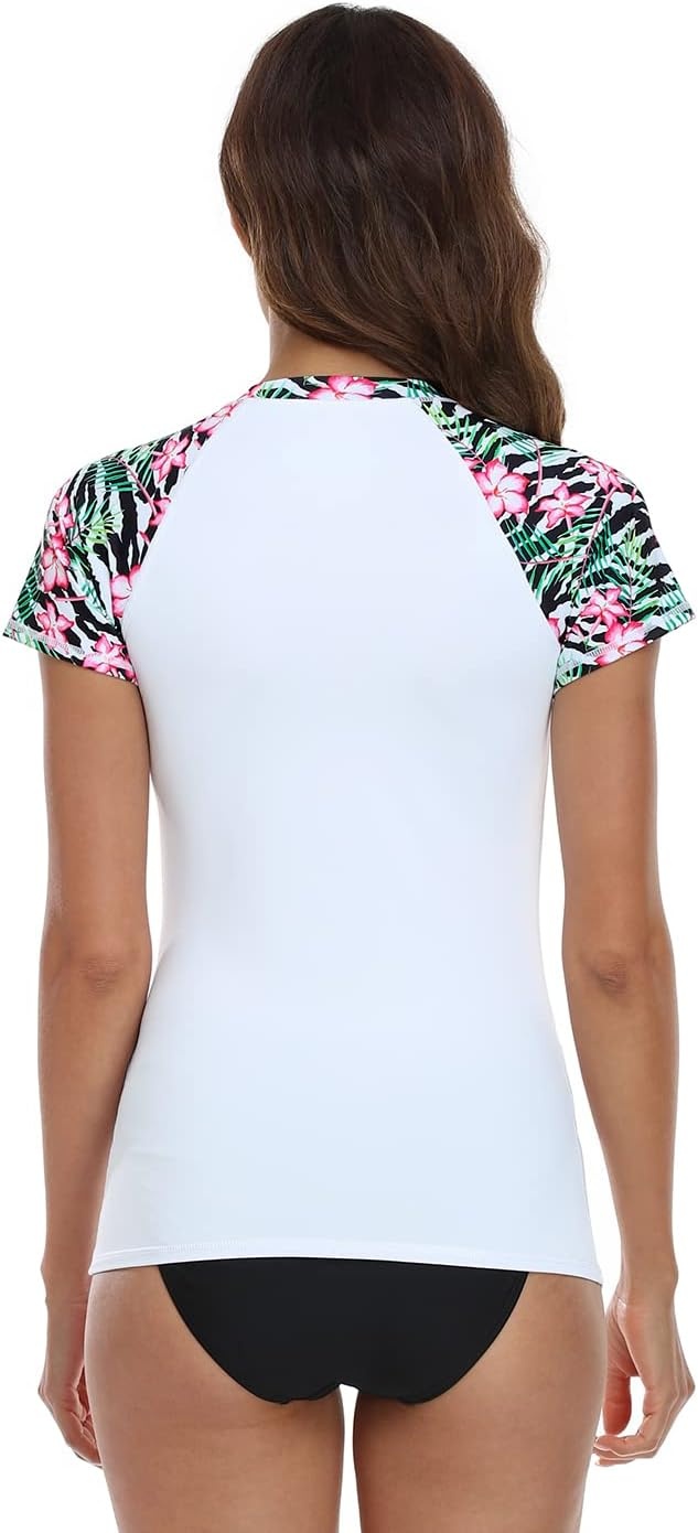 image:imageLRD Womens Short Sleeve Rash Guard Shirts UPF 50 Quick Dry Active Swim ShirtTropical Zebra